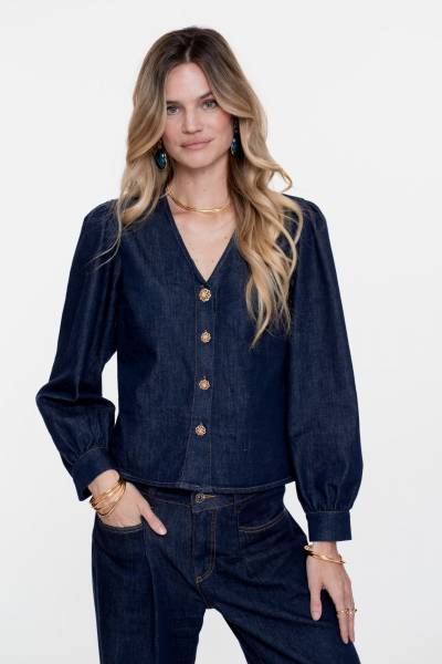 GEISHA denim blouse met gouden knopen 53504-10