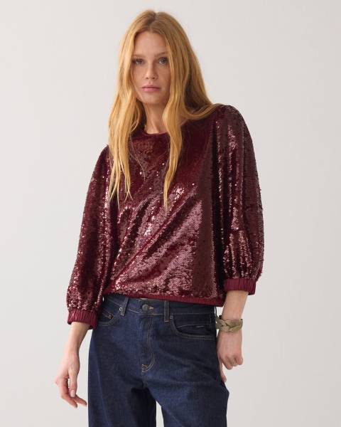 SUMMUM Top van paillettenstof 2s3363-12295 -Merlot