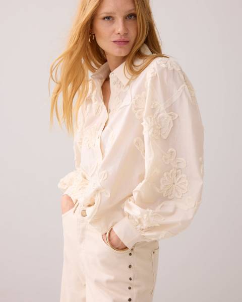 SUMMUM 2s3327-12292 Blouse met flower tape