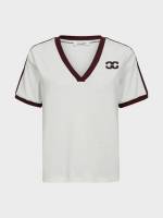 CO'COUTURE 33161 EdgeCC Stripe V-Tee-Offwhite/winered