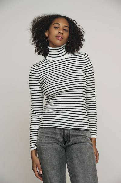 Zwart wit gestreepte coltrui dames sale