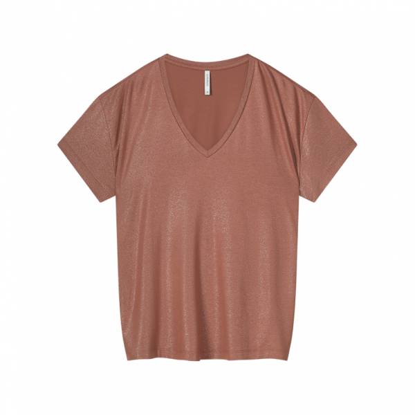 SUMMUM Glanzende V-hals top 3s4887-30545 - Sephia Blush