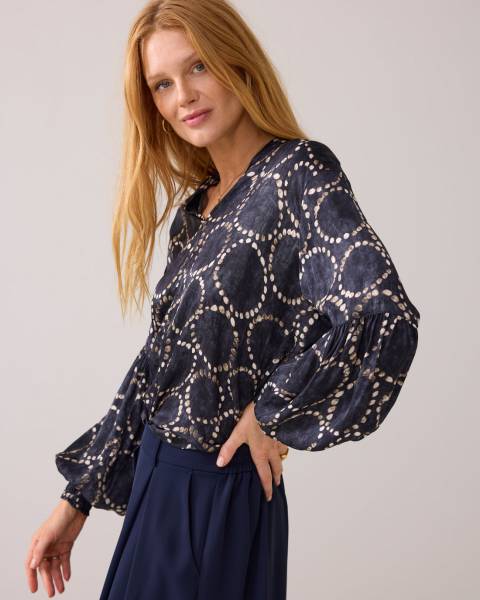 SUMMUM 2s3341-12263 Lichtglanzende blouse met print