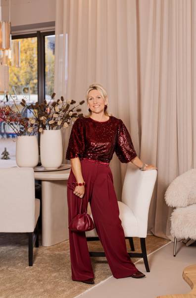 SUMMUM Top van paillettenstof 2s3363-12295 -Merlot