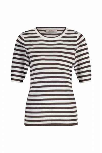 STUDIO ANNELOES13060 Luna ssl stripe pullover - off white/espresso