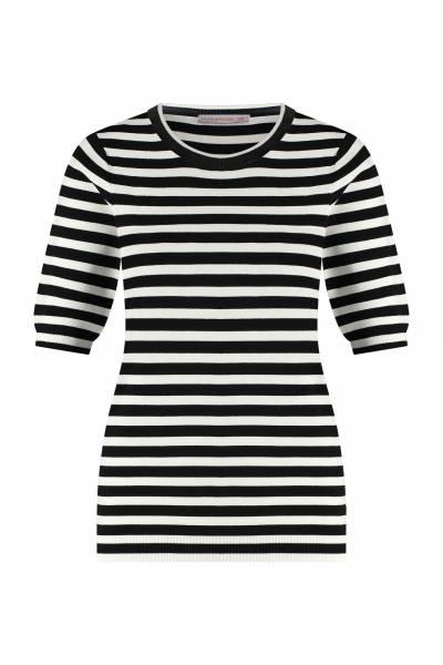 Studio Anneloes 91510 Luna stripe short slv pullover - offwhite/black