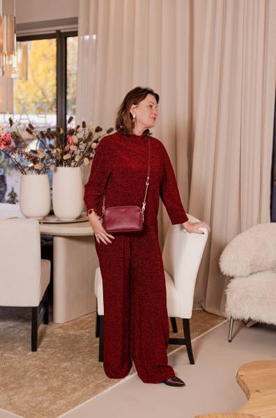 CarolineBiss 6523/55 Palazzo Jersey Lurex Pantalon-wine