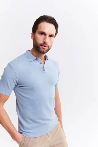 THE GOOD PEOPLE SLIMFIT KNITTED POLO PLAN/GREY MIST